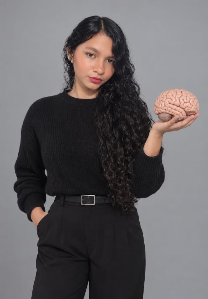 Ana Marcela con modelo anatómico de cerebro